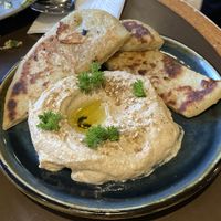 Hazelnut hummus and bread  at Puerta in Buenos Aires