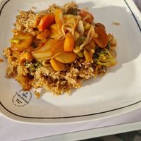 Vegan veg Kung po with vegan fried rice at Jade Palace in Perth And Kinross