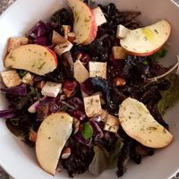 Colorful salad with tofu, cranberry, apples, nuts and mushrooms. at Casa de Chá In'fusão in Manteigas