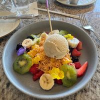 Fresh fruit bowl with coconut pineapple sorbet at Grand Floridian Cafe in Lake Buena Vista