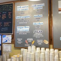 Menu with clearly labeled vegan flavors    at Lewis Brothers Homemade Ice Cream in Provincetown