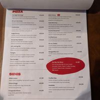 One page of the menu at Vegan Pizza Bar in The Hague