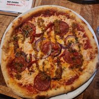 Salami pizza at Vegan Pizza Bar in The Hague