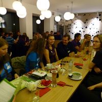 this is a photo of our vegan crackerbarrel /regulars' table in linz at fu cheng at Azuma in Linz