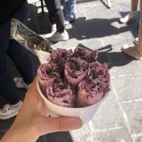 My elite combo: Coconut milk base, cherries, dark chocolate, coconut and almonds😻  at IceRoll in Rhodes