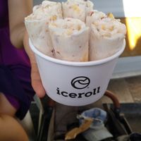 Ice rolls with peach, banana and gojie berries at IceRoll in Rhodes