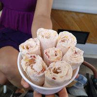 Ice rolls with peach, banana and gojie berries at IceRoll in Rhodes