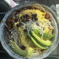 Chorizo skillet-not pictured is the gluten free pancakes because I ate them so quickly  at WHOLEY GRANOLY in Bolingbrook