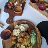 Nasi goreng, green earth skewers, veggie dumplings at Green Earth in Dubai
