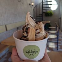Vanilla with banana and grilled chocolate at Tejón Heladería Mexicana in Tepoztlan