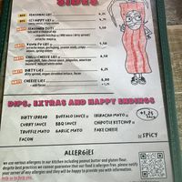 Vegan menu back  at 7Bone Burger Co. in Newbury