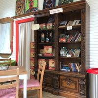 small library in back at Caffe Romeo in Charleston