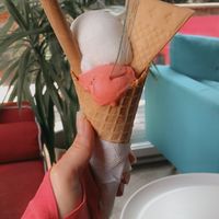 coconut and strawberry sorbet   at Caffe Romeo in Charleston