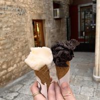 Lemon (left) dark chocolate (right) in vegan/GF cone (available upon request)  at Aroma in Split
