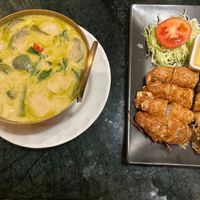 Green curry and bean curd wraps at Baanying's Plant-Based Ying's Garden  in Bangkok