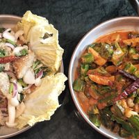 Chicken salad, wing bean salad. both fab! at Baanying's Plant-Based Ying's Garden  in Bangkok