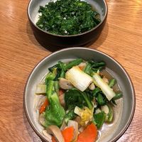 Stir-fried greens with garlic (taste amazing) & stir-fried mixed vegetables (can't go wrong with those) at Baanying's Plant-Based Ying's Garden  in Bangkok