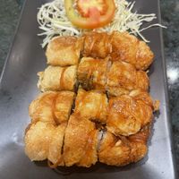 Deep fried tofu rolls  at Baanying's Plant-Based Ying's Garden  in Bangkok