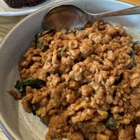 Holy Basil stir fry with Raspberry ricee  #Veganuary at Baanying's Plant-Based Ying's Garden  in Bangkok
