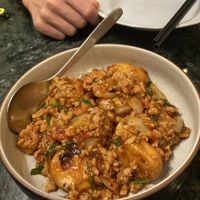 Tofu and minced pork with chili oil   at Baanying's Plant-Based Ying's Garden  in Bangkok