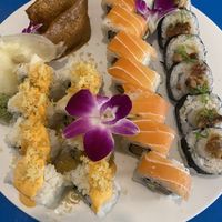 Inari Nigiri, Seattle Roll, Hunny Walnut "Shrimp" Roll, and crunchy "salmon" roll  at The Sushi Samurai - Queen Anne in Seattle