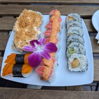 The samurai, red dragon, salmon inari, and tempura shrimp at The Sushi Samurai - Queen Anne in Seattle