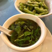 Miso soup (front) and classic edamame (back)   at The Sushi Samurai - Queen Anne in Seattle