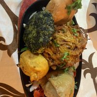 Vegetarian platter - extra samosa substituted for paneer  at Indian Zaffran in Lanzarote