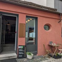 Cute seating outside in the little alley at Coffee & Panini in Ulm