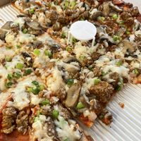 Vegan sausage, vegan pepperoni, and vegan cheese!  at Sarah's Pizza & Subs in Eaton