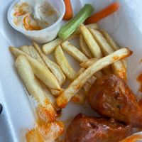 Buffalo wings and fries. Comes with 5 wings  at The Twisted Vegan in Tampa