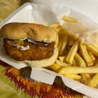 Vegan chicken sandwich and fries at The Twisted Vegan in Tampa