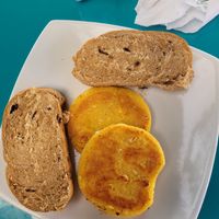 dry bread and cheesy arepa for breakfast:( at Solare SAI Ecohotel in San Andres