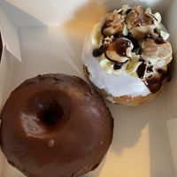 Chocolate glazed and peanut butter cookie dough  at Diggity Doughnuts in Bristol