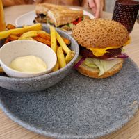 Signature copper burger at Copper Branch in Rotterdam