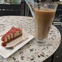 Cheesecake and iced latte at Copper Branch in Rotterdam