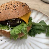 Portobello burger with sweet potato   at Copper Branch in Rotterdam