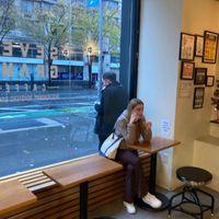 Inside seating at Seven Grams Caffé in New York City