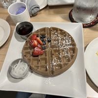 ube waffle with ube ice cream and eggs  at Purple Patch in Washington