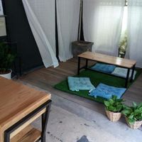 Floor seating corner at Vegan Meals in Chiang Mai