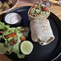 Hummus and falafel wrap, 130 baht  at Vegan Meals in Chiang Mai