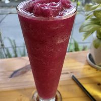 Purple smoothie (dragon fruit, chia seed, banana), 60 baht  at Vegan Meals in Chiang Mai
