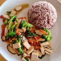 Stir-fried veggies with basil #Veganuary at Vegan Meals in Chiang Mai