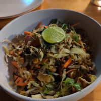 Burmese tea leaf salad! Delicious, but possibly a bad idea this late in the evening. at Vegan Meals in Chiang Mai