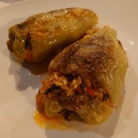 Stuffed bell peppers yummy!!! at Plazhi I Ri Caci in Sarande