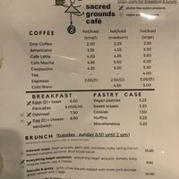 Everything with a heart shape next to it can be made vegan.  at Sacred Grounds Cafe in Edwardsville