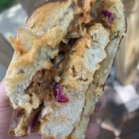 Inside chick’n sandwich  at The Witches Brew in West Hempstead