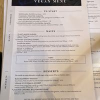 Separate vegan menu  at The Langton in Cheltenham