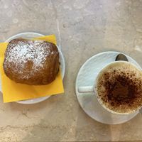 Soy cappuccino and vegan pan au chocolat  at La Dolceria in Rosate