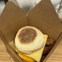 Just egg & tempeh & sausage on an English muffin   at Copper Branch - Sainte-Catherine  in Montreal